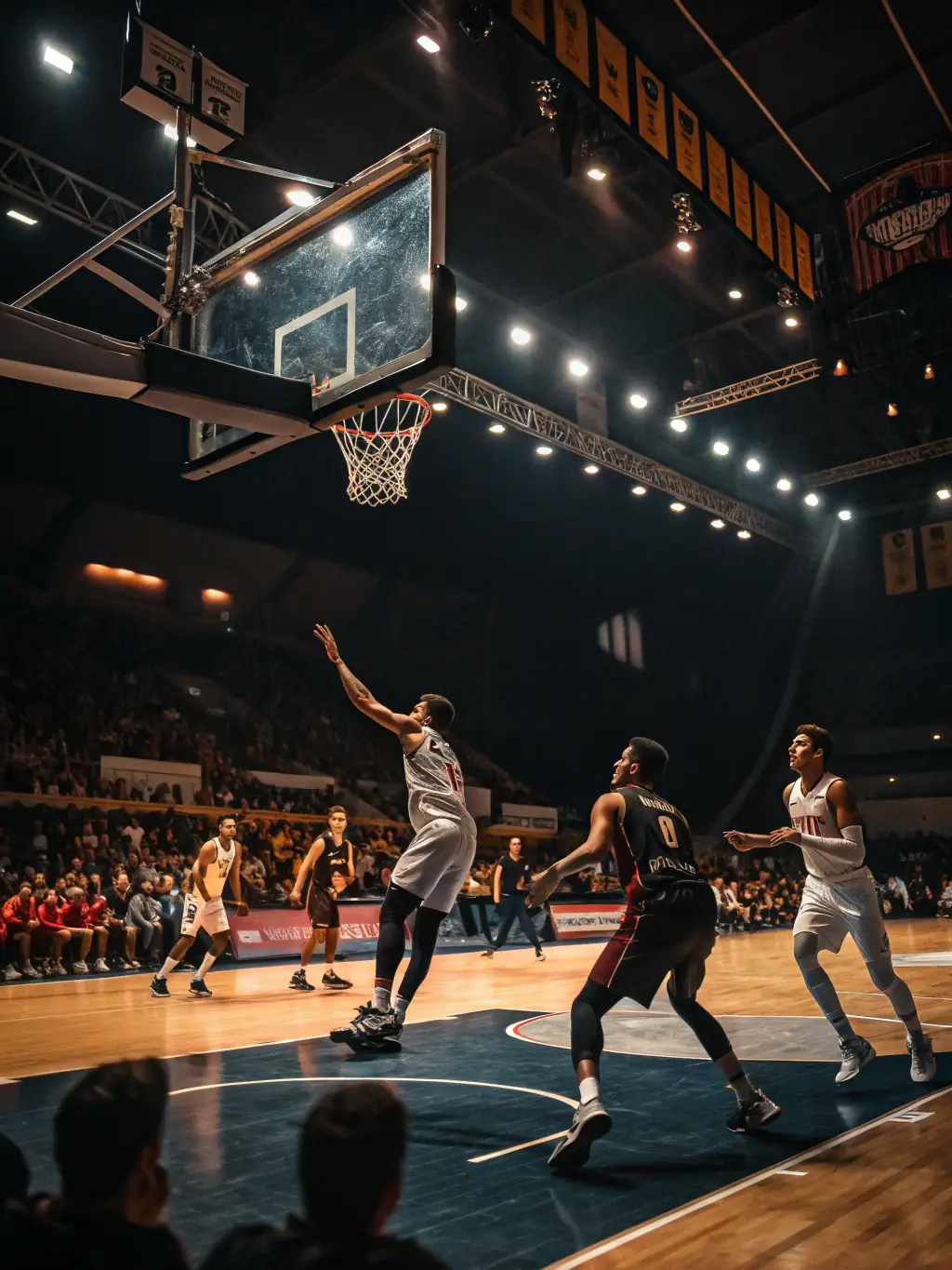 A photograph capturing the energy of a basketball game during an inter-faculty event, highlighting the speed and skill of the players.